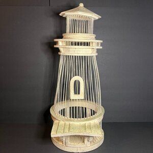 Vintage Decorative Rustic Coastal Wooden & Metal Wired Lighthouse Decor 19"